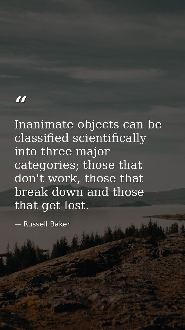 Inanimate objects can be classified scientifically into three major categories; those that don't work, those that break  — Russell Baker