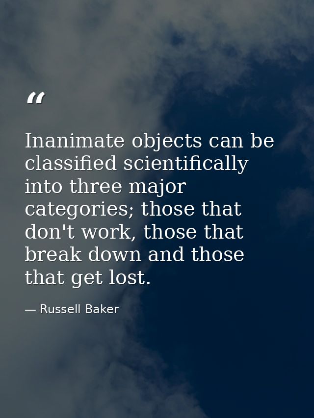 Inanimate objects can be classified scientifically into three major categories; those that don't work, those that break  — Russell Baker