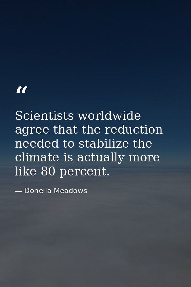 Scientists worldwide agree that the reduction needed to stabilize the climate is actually more like 80 percent. — Donella Meadows