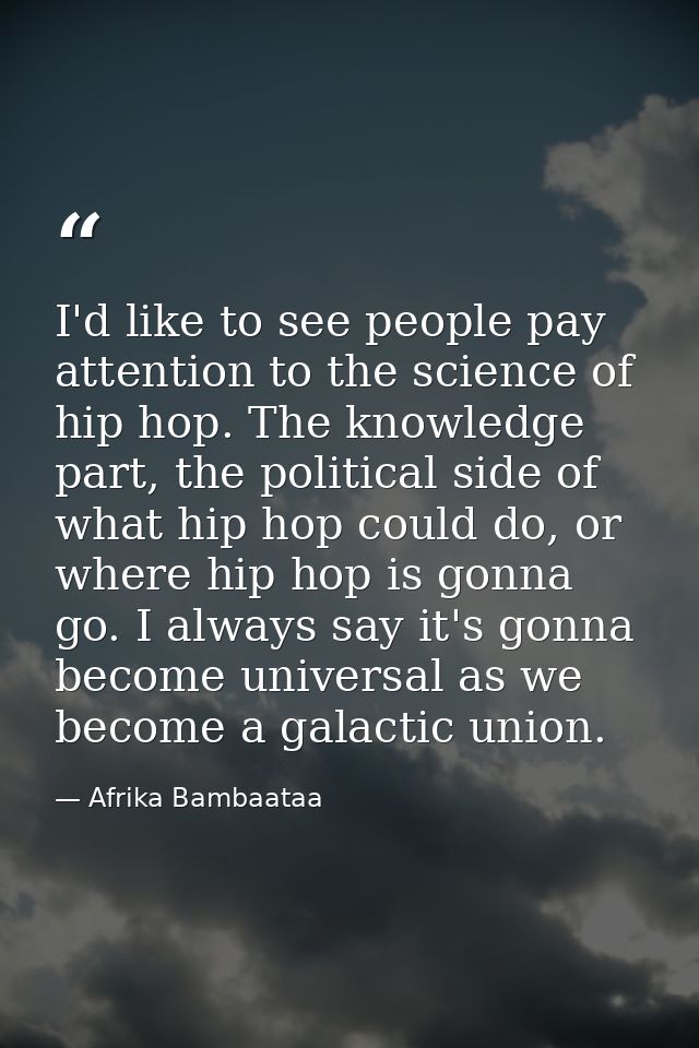 I'd like to see people pay attention to the science of hip hop. The knowledge part, the political side of what hip hop c — Afrika Bambaataa