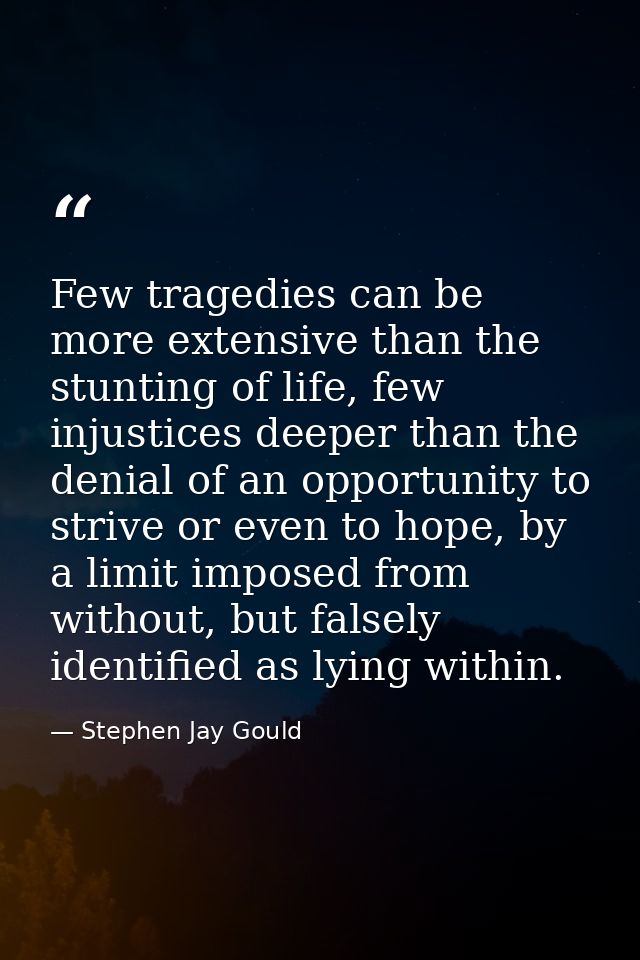 Few tragedies can be more extensive than the stunting of life, few injustices deeper than the denial of an opportunity t — Stephen Jay Gould