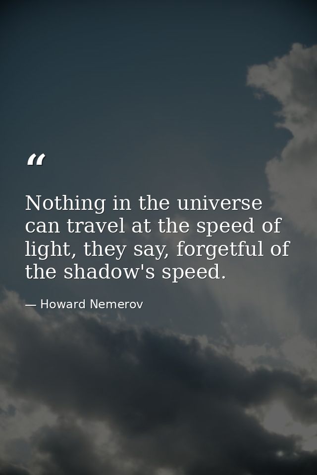 Nothing in the universe can travel at the speed of light, they say, forgetful of the shadow's speed. — Howard Nemerov