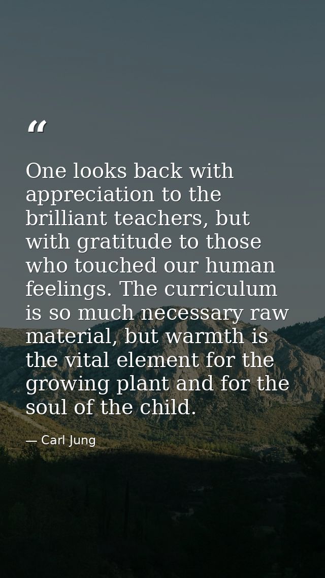 One looks back with appreciation to the brilliant teachers, but with gratitude to those who touched our human feelings.  — Carl Jung