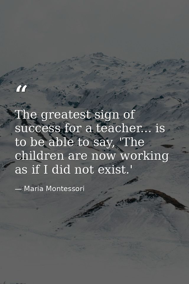 The greatest sign of success for a teacher... is to be able to say, 'The children are now working as if I did not exist. — Maria Montessori