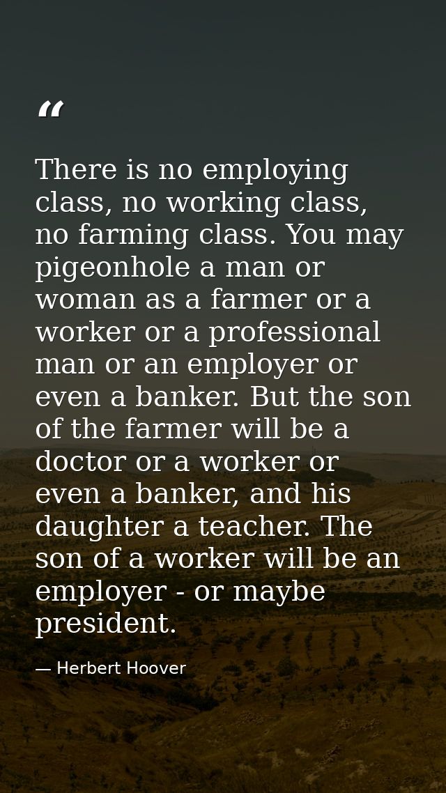There is no employing class, no working class, no farming class. You may pigeonhole a man or woman as a farmer or a work — Herbert Hoover