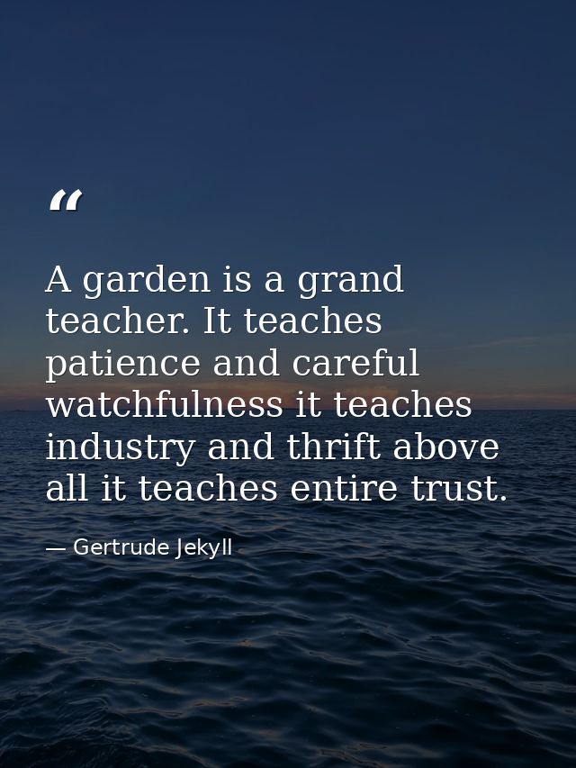 A garden is a grand teacher. It teaches patience and careful watchfulness it teaches industry and thrift above all it te — Gertrude Jekyll