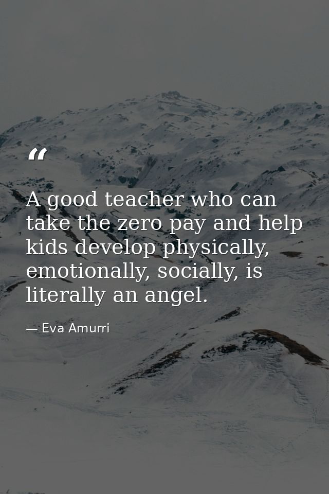 A good teacher who can take the zero pay and help kids develop physically, emotionally, socially, is literally an angel. — Eva Amurri