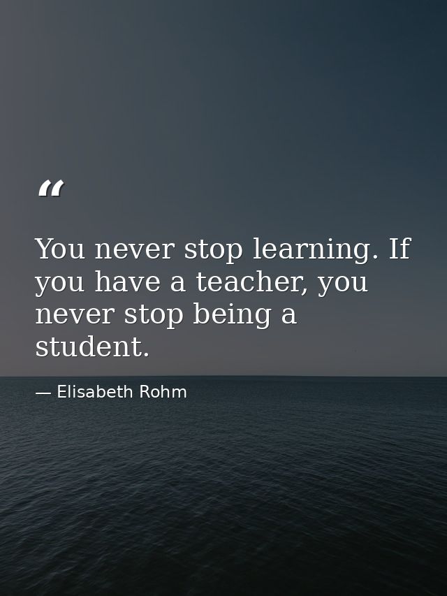 You never stop learning. If you have a teacher, you never stop being a student. — Elisabeth Rohm