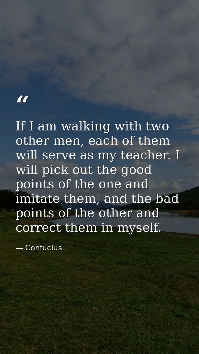If I am walking with two other men, each of them will serve as my teacher. I will pick out the good points of the one an — Confucius