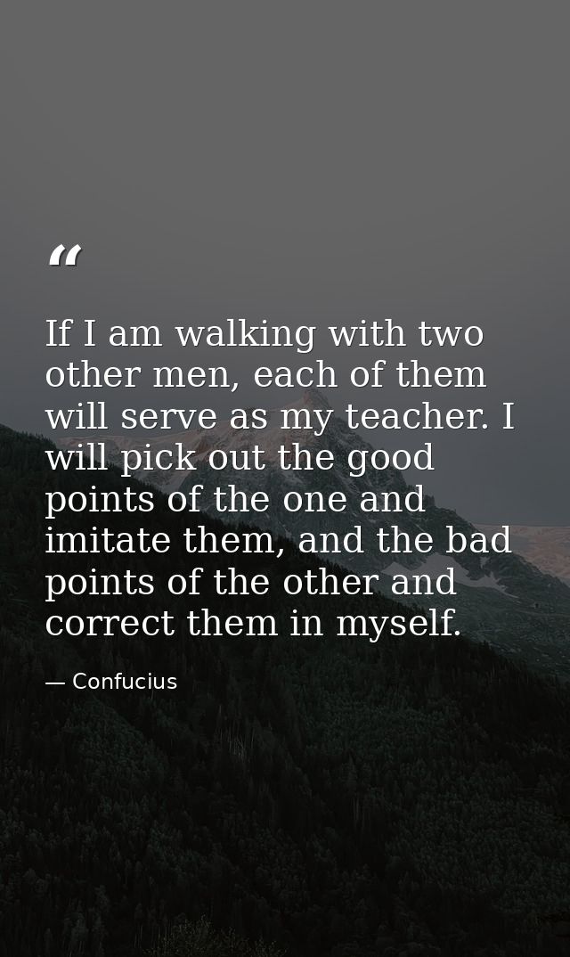 If I am walking with two other men, each of them will serve as my teacher. I will pick out the good points of the one an — Confucius