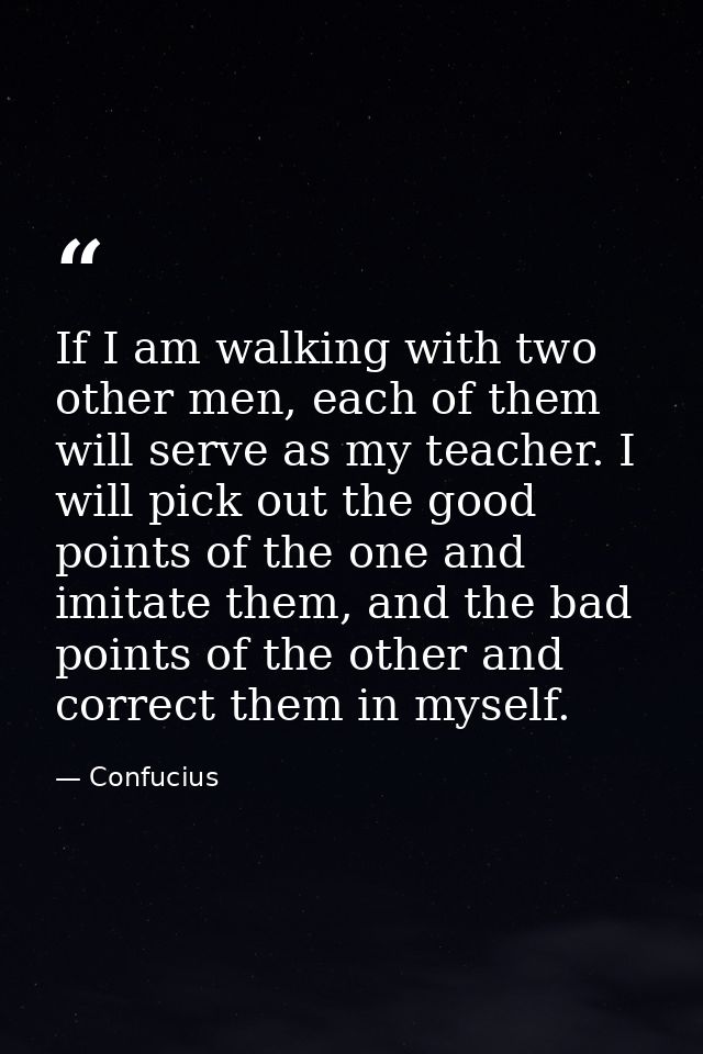 If I am walking with two other men, each of them will serve as my teacher. I will pick out the good points of the one an — Confucius