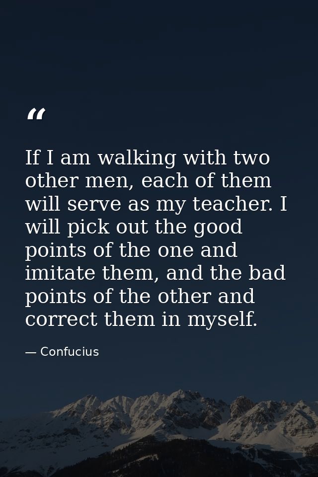 If I am walking with two other men, each of them will serve as my teacher. I will pick out the good points of the one an — Confucius