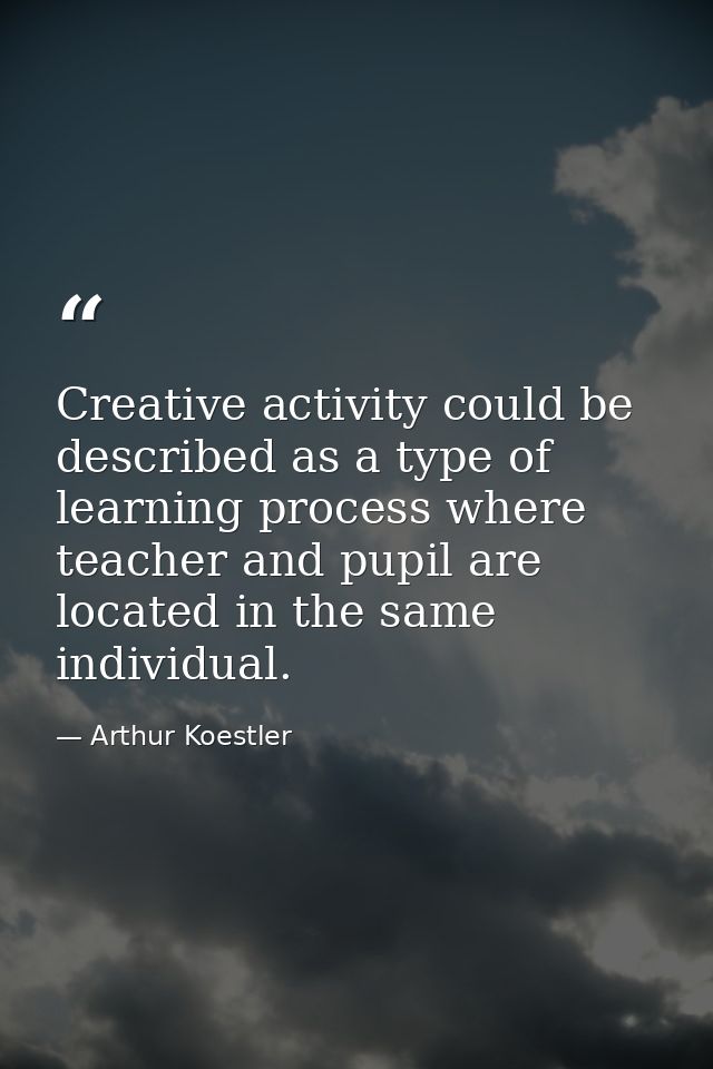 Creative activity could be described as a type of learning process where teacher and pupil are located in the same indiv — Arthur Koestler