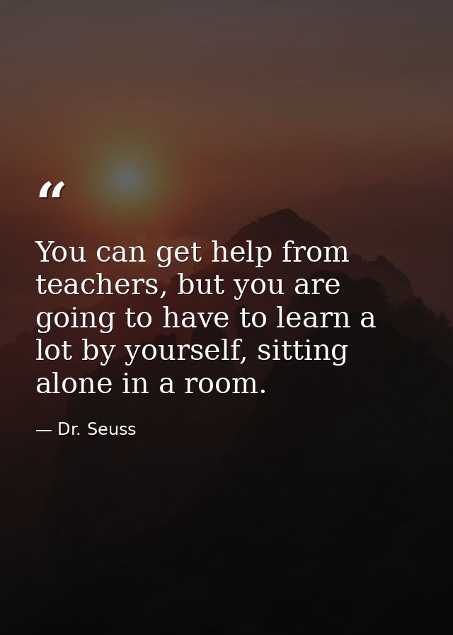 You can get help from teachers, but you are going to have to learn a lot by yourself, sitting alone in a room. — Dr. Seuss