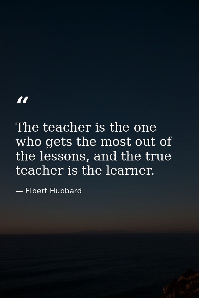 The teacher is the one who gets the most out of the lessons, and the true teacher is the learner. — Elbert Hubbard