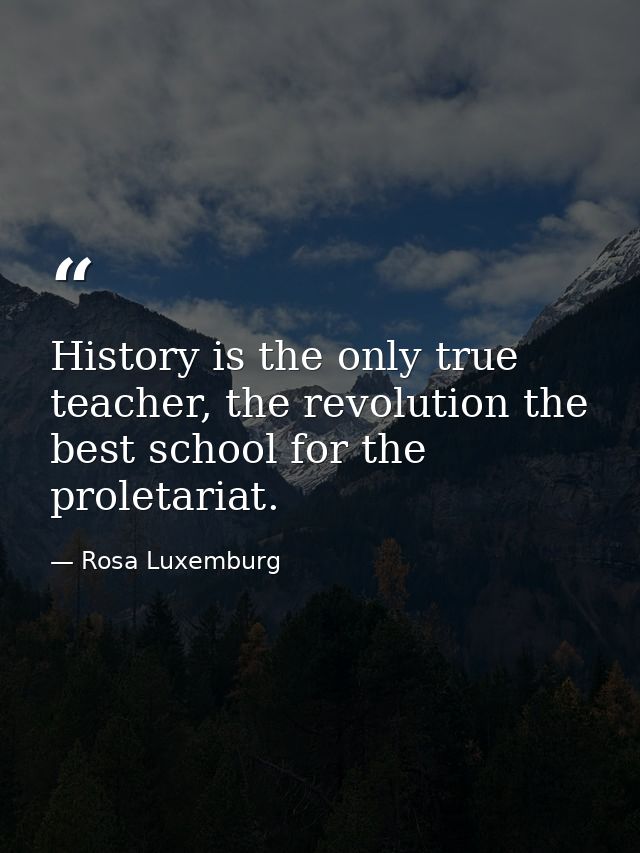 History is the only true teacher, the revolution the best school for the proletariat. — Rosa Luxemburg