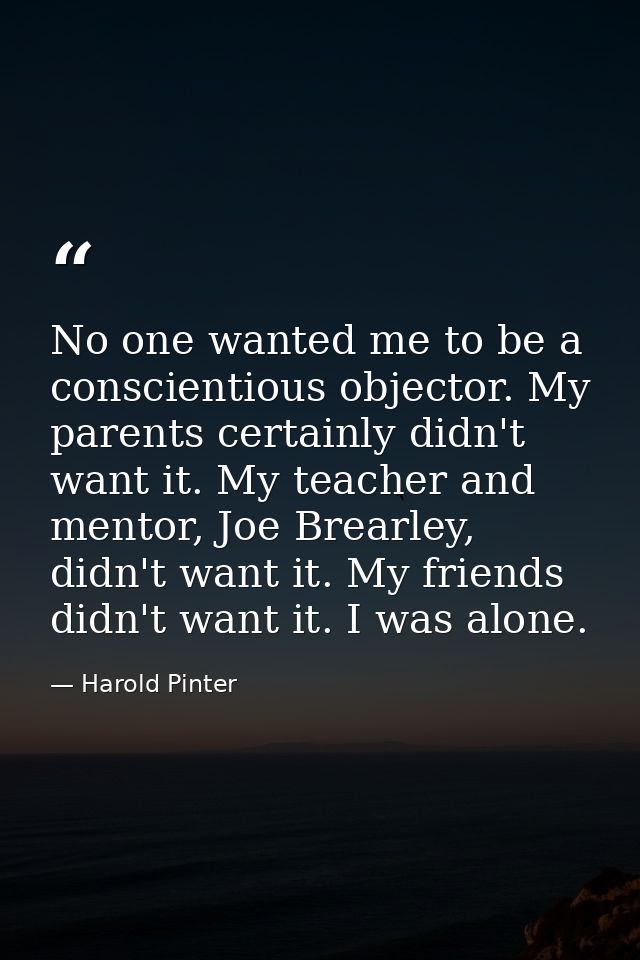 No one wanted me to be a conscientious objector. My parents certainly didn't want it. My teacher and mentor, Joe Brearle — Harold Pinter