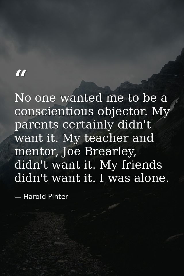 No one wanted me to be a conscientious objector. My parents certainly didn't want it. My teacher and mentor, Joe Brearle — Harold Pinter