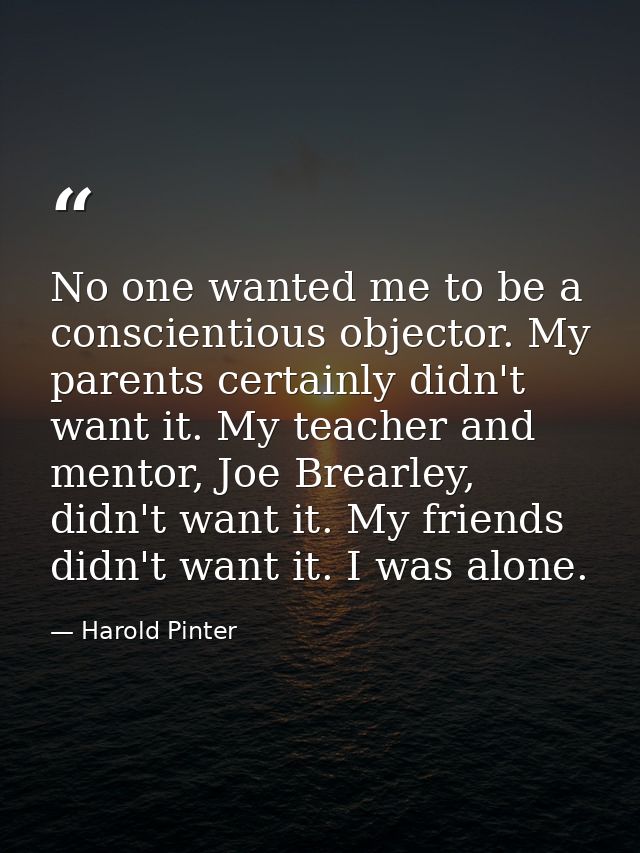 No one wanted me to be a conscientious objector. My parents certainly didn't want it. My teacher and mentor, Joe Brearle — Harold Pinter