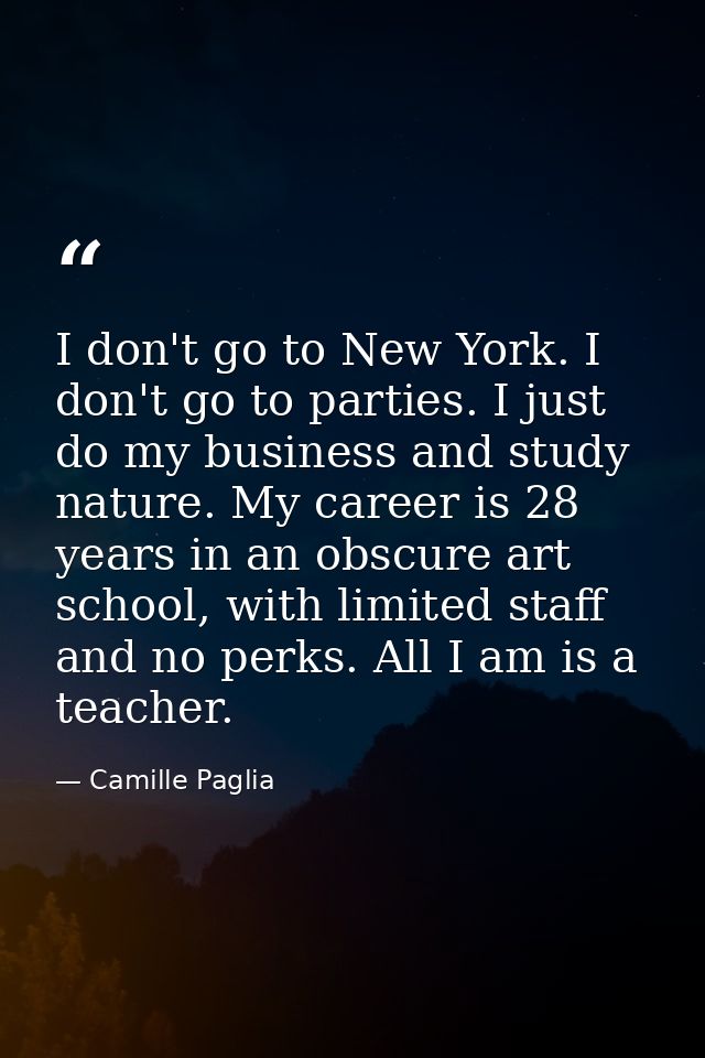I don't go to New York. I don't go to parties. I just do my business and study nature. My career is 28 years in an obscu — Camille Paglia
