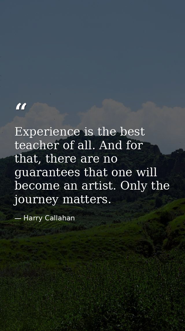 Experience is the best teacher of all. And for that, there are no guarantees that one will become an artist. Only the jo — Harry Callahan