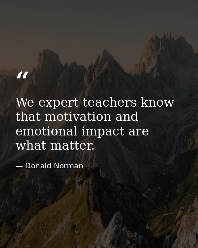 We expert teachers know that motivation and emotional impact are what matter. — Donald Norman