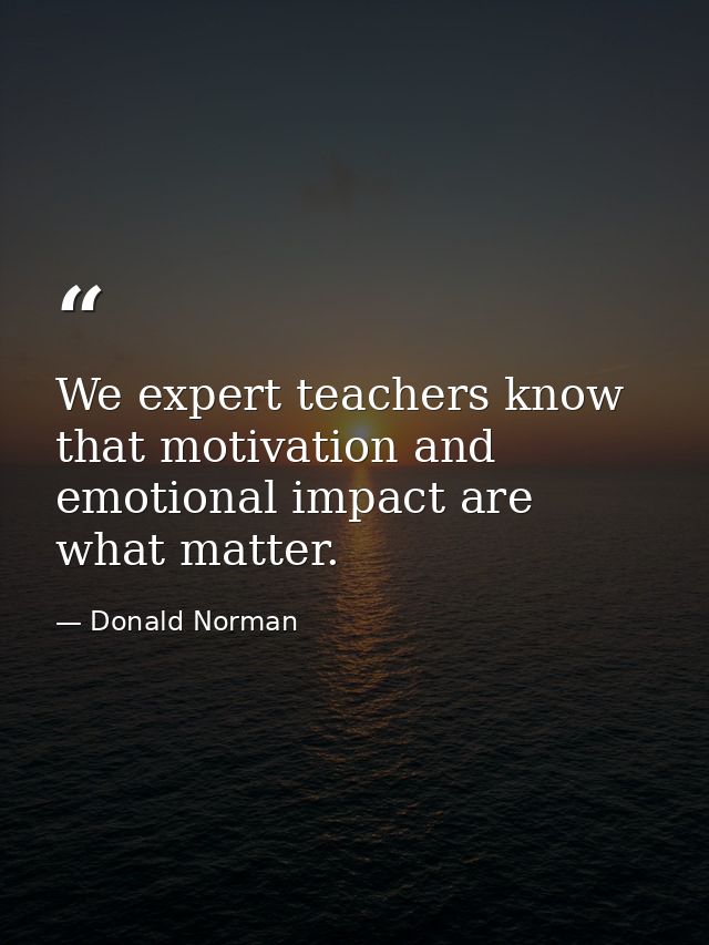 We expert teachers know that motivation and emotional impact are what matter. — Donald Norman