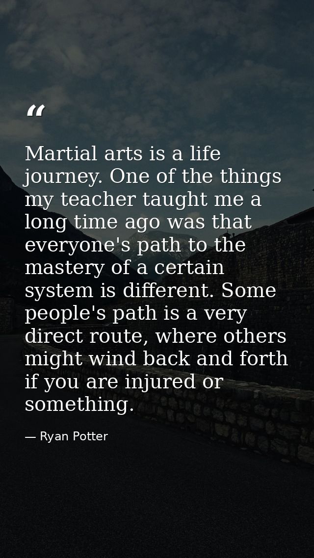 Martial arts is a life journey. One of the things my teacher taught me a long time ago was that everyone's path to the m — Ryan Potter