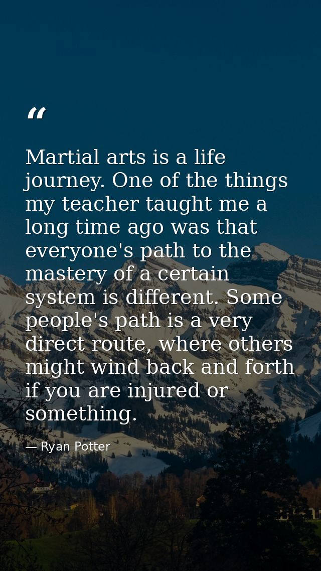 Martial arts is a life journey. One of the things my teacher taught me a long time ago was that everyone's path to the m — Ryan Potter