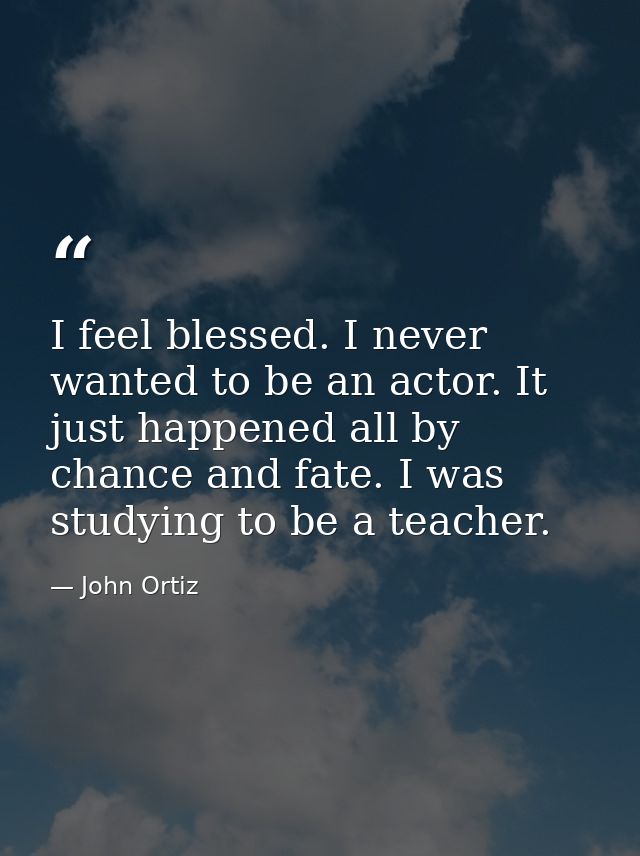 I feel blessed. I never wanted to be an actor. It just happened all by chance and fate. I was studying to be a teacher. — John Ortiz