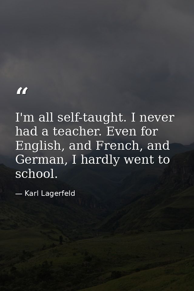 I'm all self-taught. I never had a teacher. Even for English, and French, and German, I hardly went to school. — Karl Lagerfeld