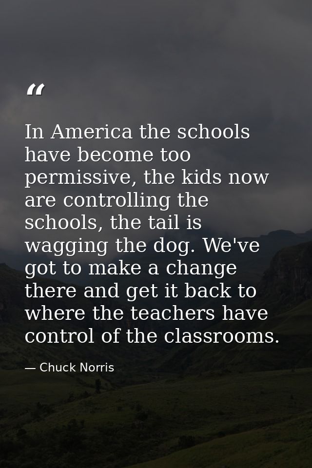 In America the schools have become too permissive, the kids now are controlling the schools, the tail is wagging the dog — Chuck Norris