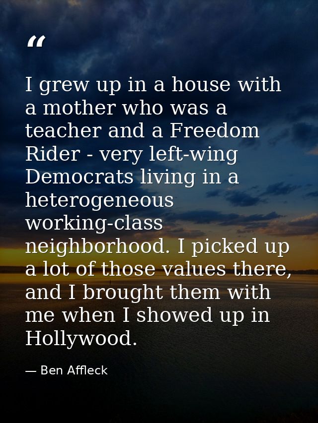I grew up in a house with a mother who was a teacher and a Freedom Rider - very left-wing Democrats living in a heteroge — Ben Affleck