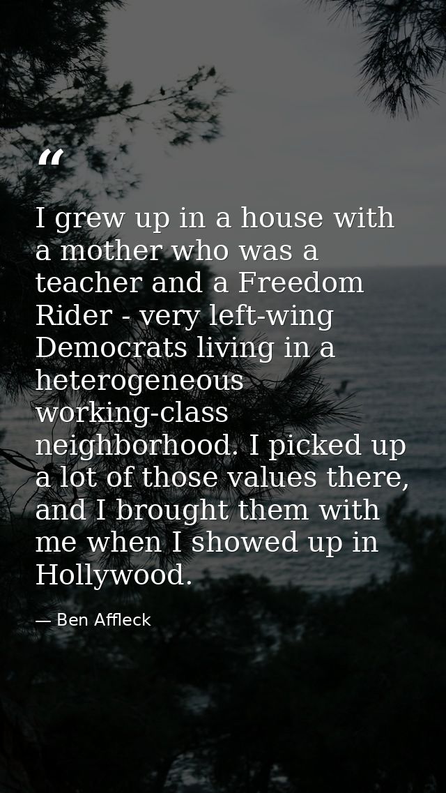 I grew up in a house with a mother who was a teacher and a Freedom Rider - very left-wing Democrats living in a heteroge — Ben Affleck