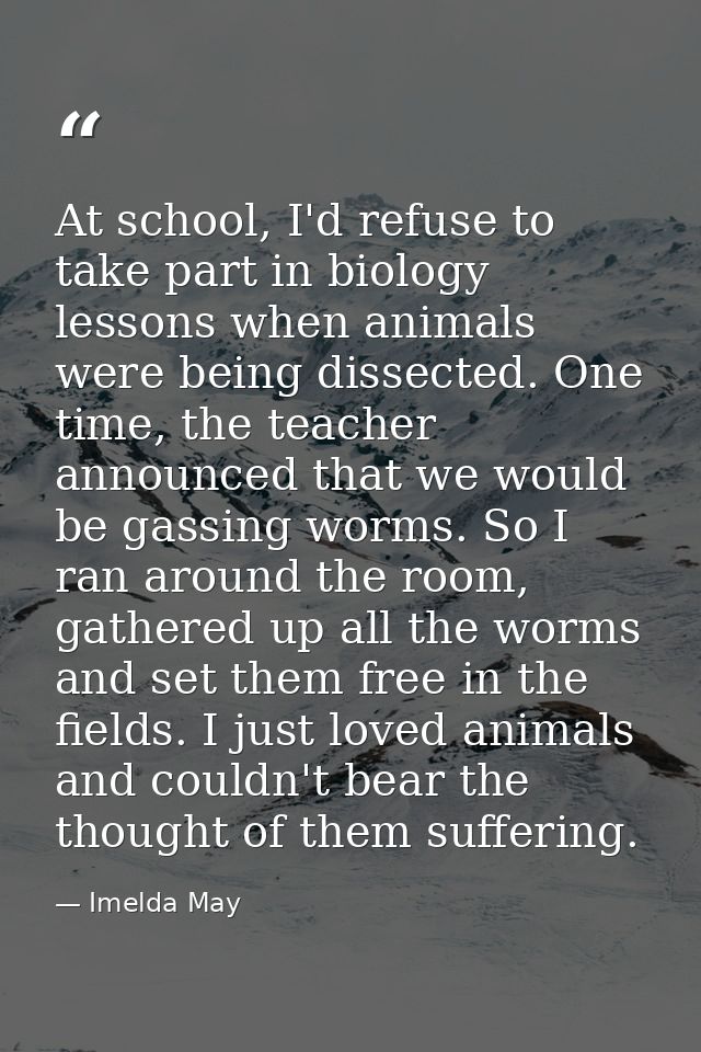 At school, I'd refuse to take part in biology lessons when animals were being dissected. One time, the teacher announced — Imelda May