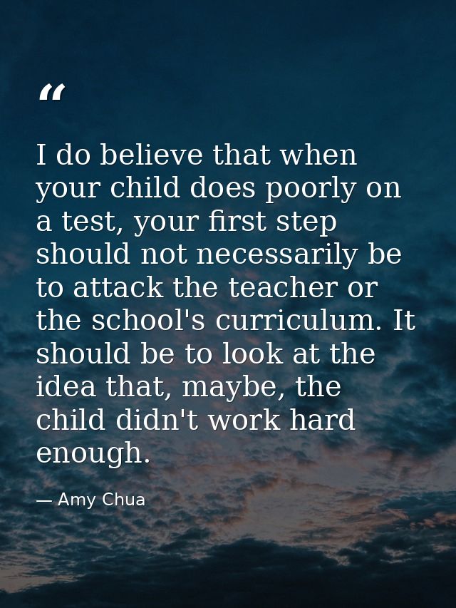 I do believe that when your child does poorly on a test, your first step should not necessarily be to attack the teacher — Amy Chua
