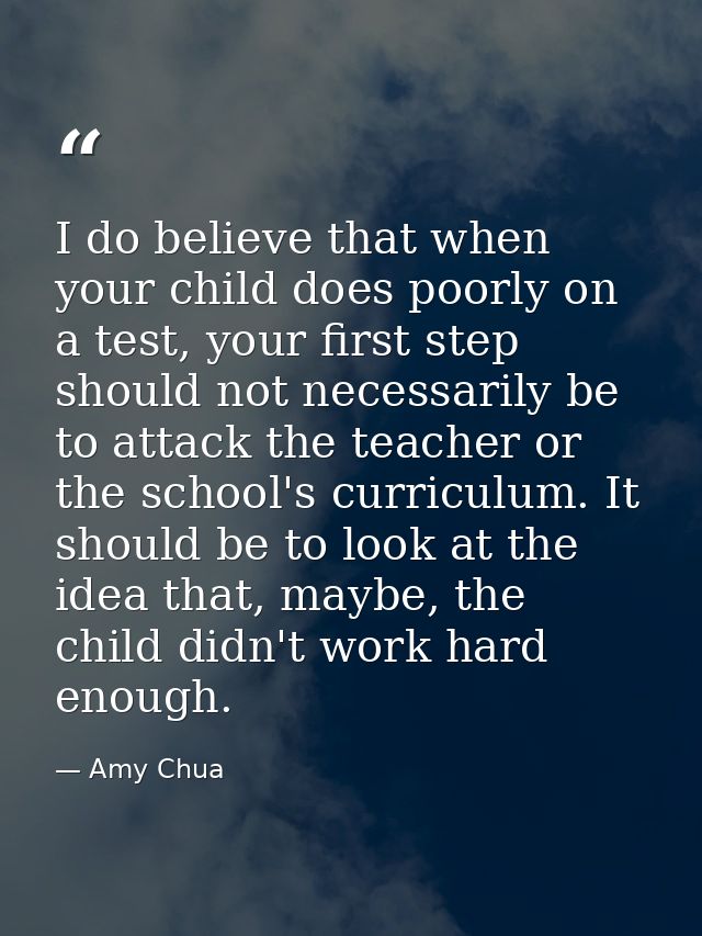 I do believe that when your child does poorly on a test, your first step should not necessarily be to attack the teacher — Amy Chua