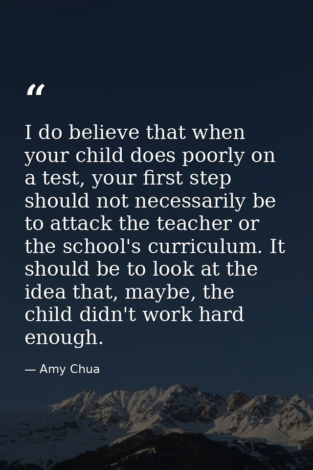 I do believe that when your child does poorly on a test, your first step should not necessarily be to attack the teacher — Amy Chua