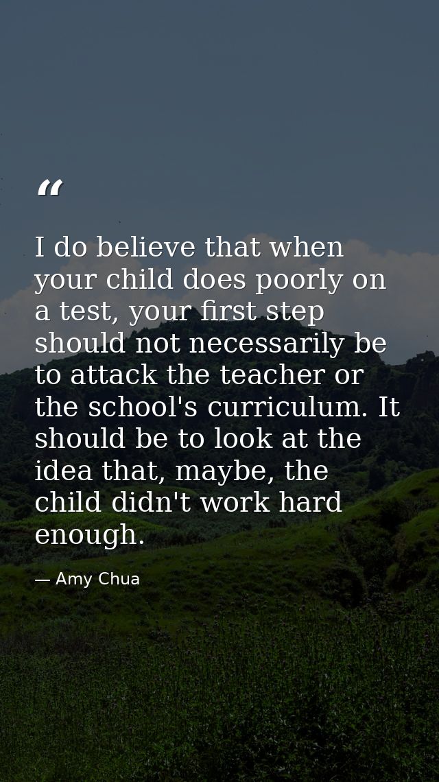 I do believe that when your child does poorly on a test, your first step should not necessarily be to attack the teacher — Amy Chua