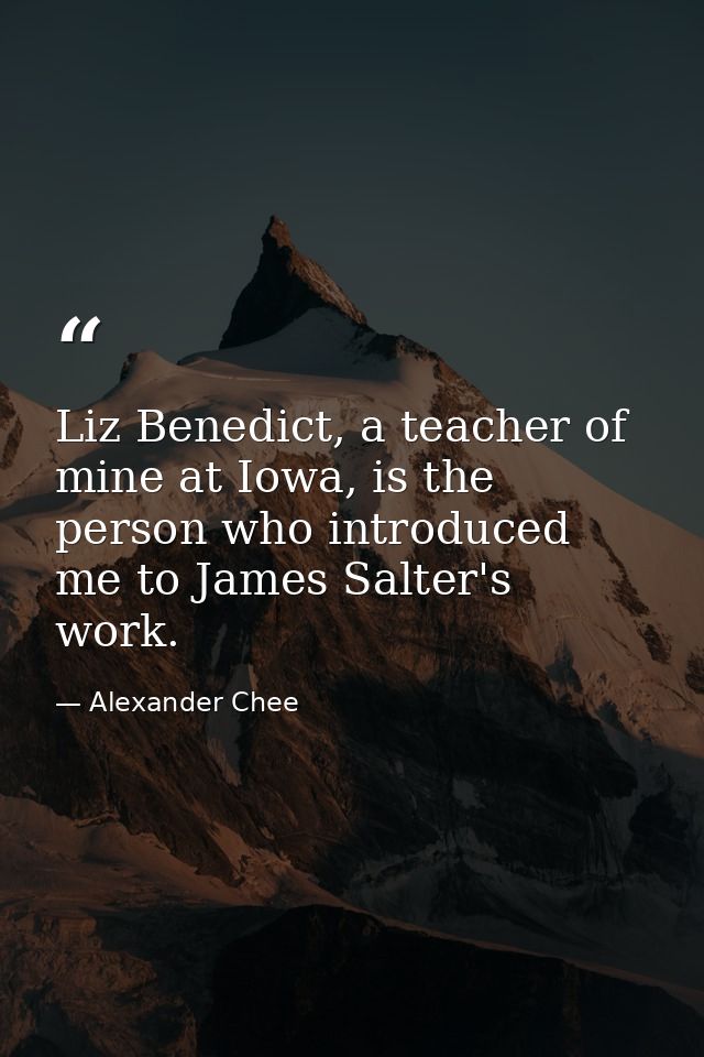 Liz Benedict, a teacher of mine at Iowa, is the person who introduced me to James Salter's work. — Alexander Chee