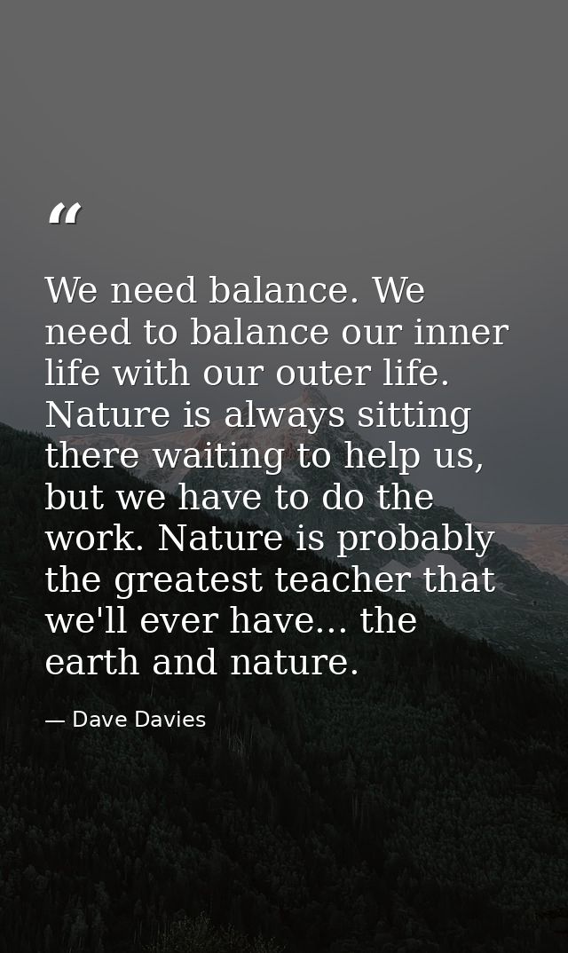 We need balance. We need to balance our inner life with our outer life. Nature is always sitting there waiting to help u — Dave Davies