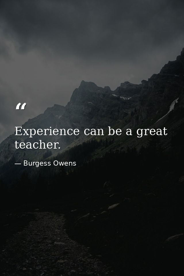 Experience can be a great teacher. — Burgess Owens