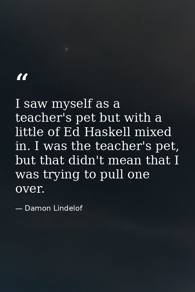 I saw myself as a teacher's pet but with a little of Ed Haskell mixed in. I was the teacher's pet, but that didn't mean  — Damon Lindelof