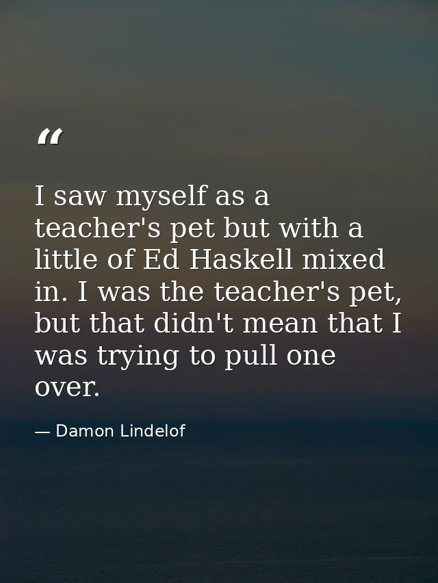 I saw myself as a teacher's pet but with a little of Ed Haskell mixed in. I was the teacher's pet, but that didn't mean  — Damon Lindelof