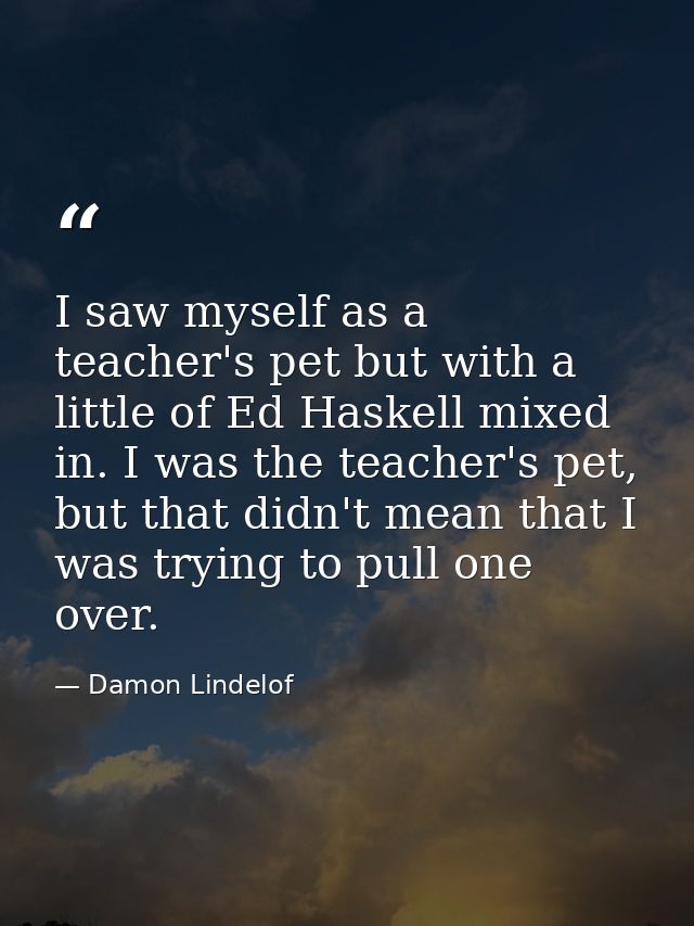 I saw myself as a teacher's pet but with a little of Ed Haskell mixed in. I was the teacher's pet, but that didn't mean  — Damon Lindelof