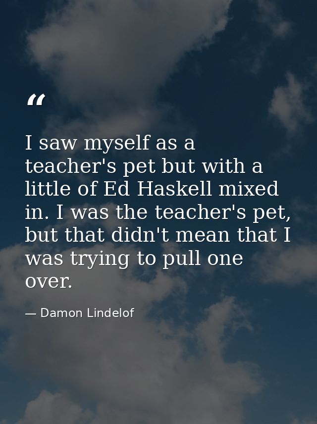 I saw myself as a teacher's pet but with a little of Ed Haskell mixed in. I was the teacher's pet, but that didn't mean  — Damon Lindelof
