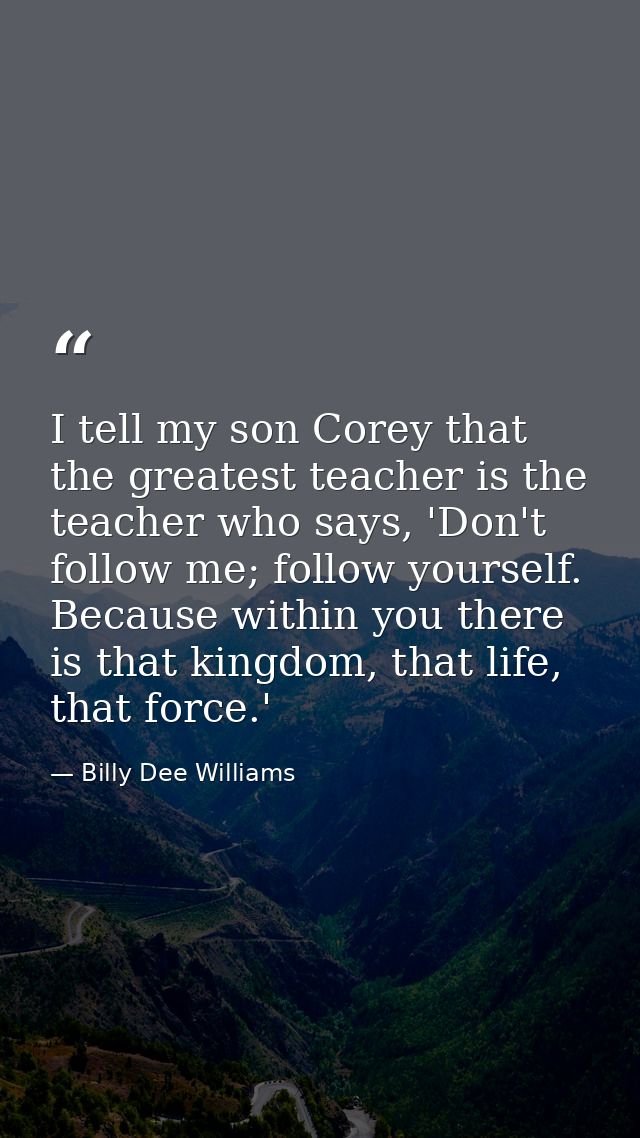 I tell my son Corey that the greatest teacher is the teacher who says, 'Don't follow me; follow yourself. Because within — Billy Dee Williams