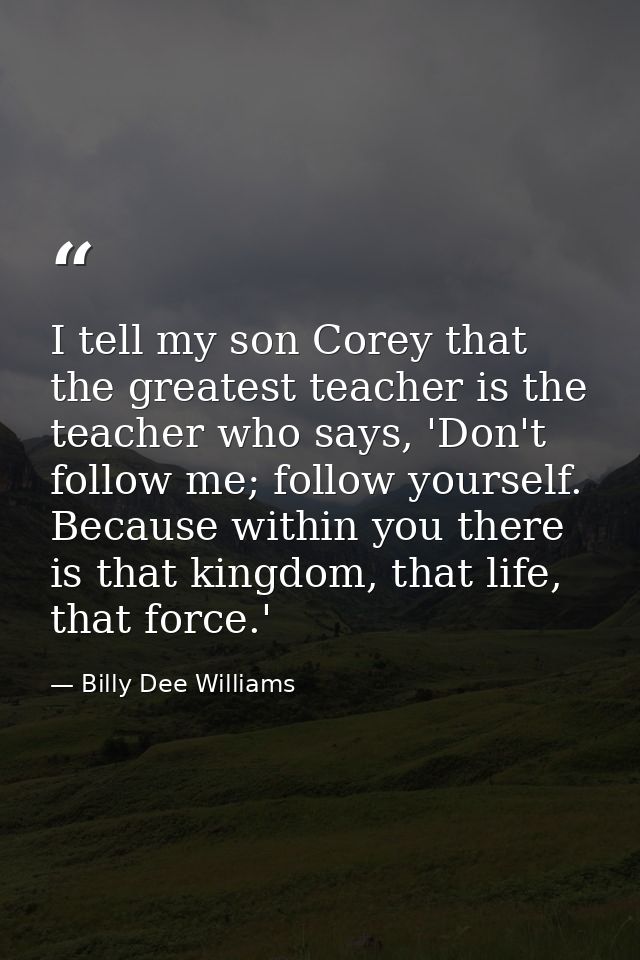 I tell my son Corey that the greatest teacher is the teacher who says, 'Don't follow me; follow yourself. Because within — Billy Dee Williams