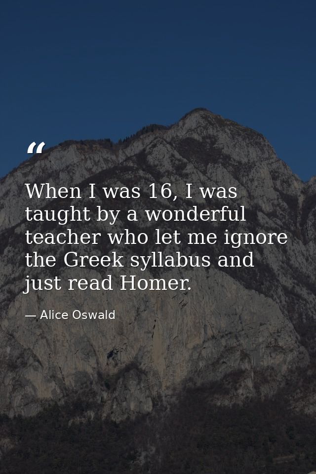 When I was 16, I was taught by a wonderful teacher who let me ignore the Greek syllabus and just read Homer. — Alice Oswald