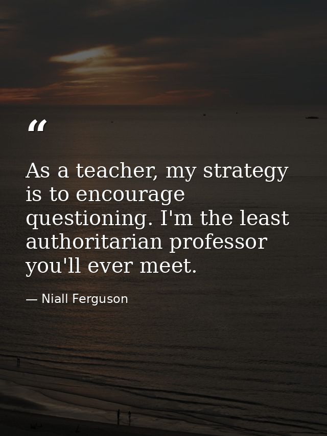 As a teacher, my strategy is to encourage questioning. I'm the least authoritarian professor you'll ever meet. — Niall Ferguson